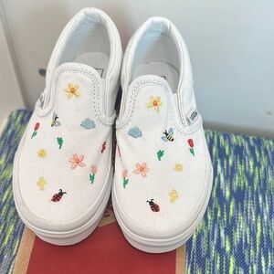 Vans Kids White Floral Slip-On Shoes